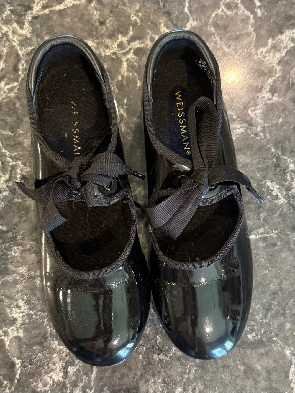 Weissman Black Patent Ribbonette Tap Shoes with Ribbon Tie